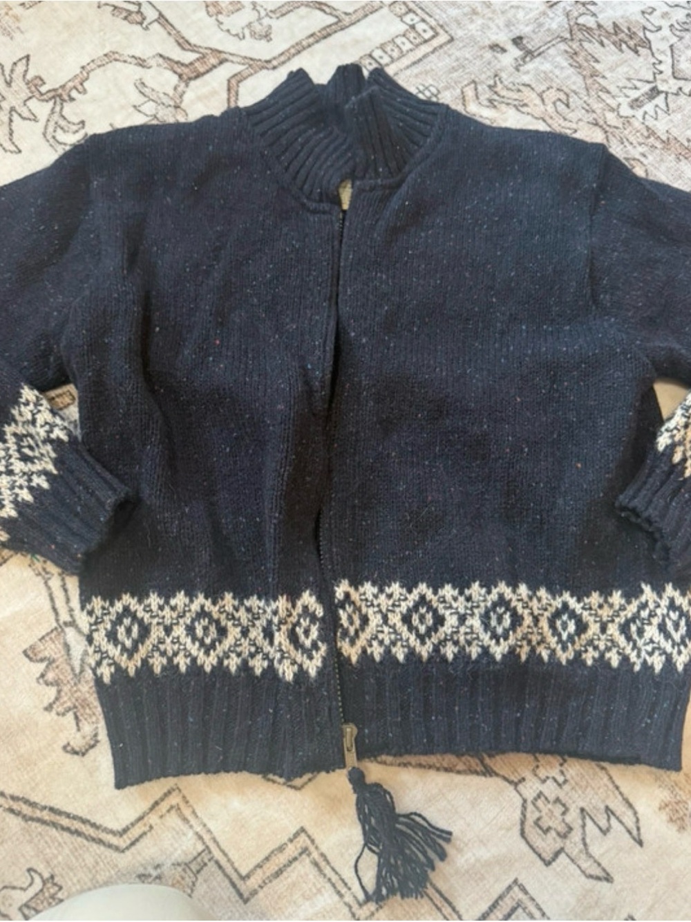 St. John's Bay Navy Zip-Up Fair Isle Accent Sweater size M